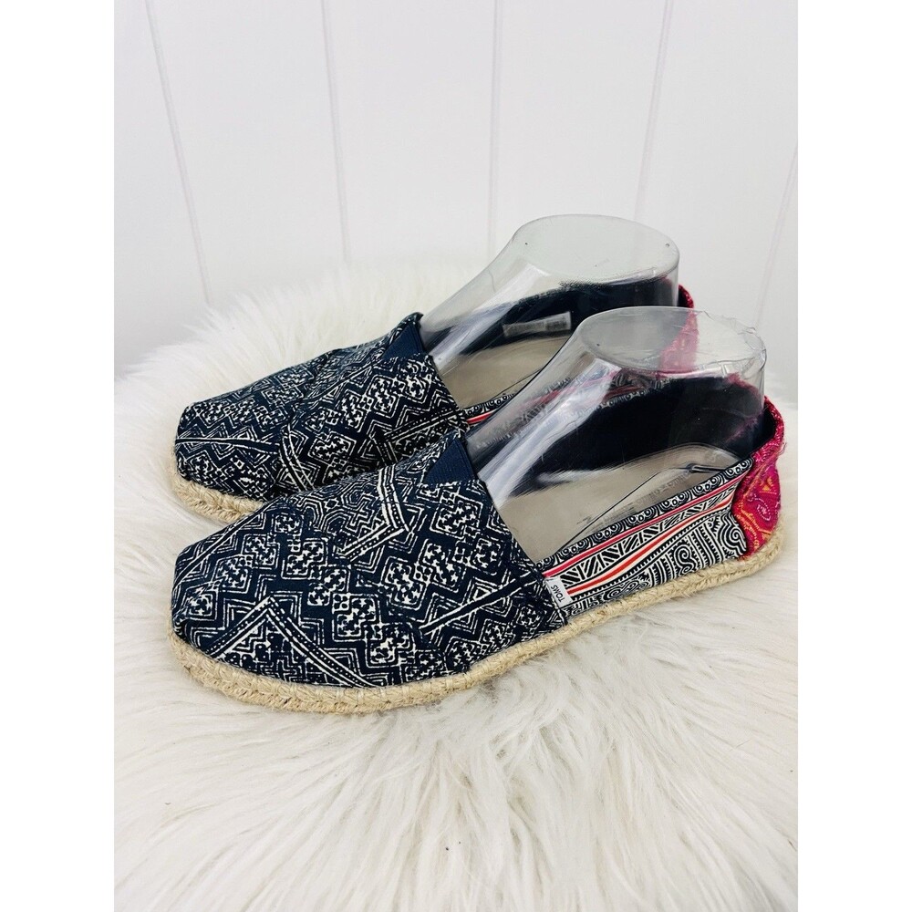 TOMS Alpargata Rope Hmong Indigo & Pink Slip-on Comfort Shoes Boho Rope Base 8M